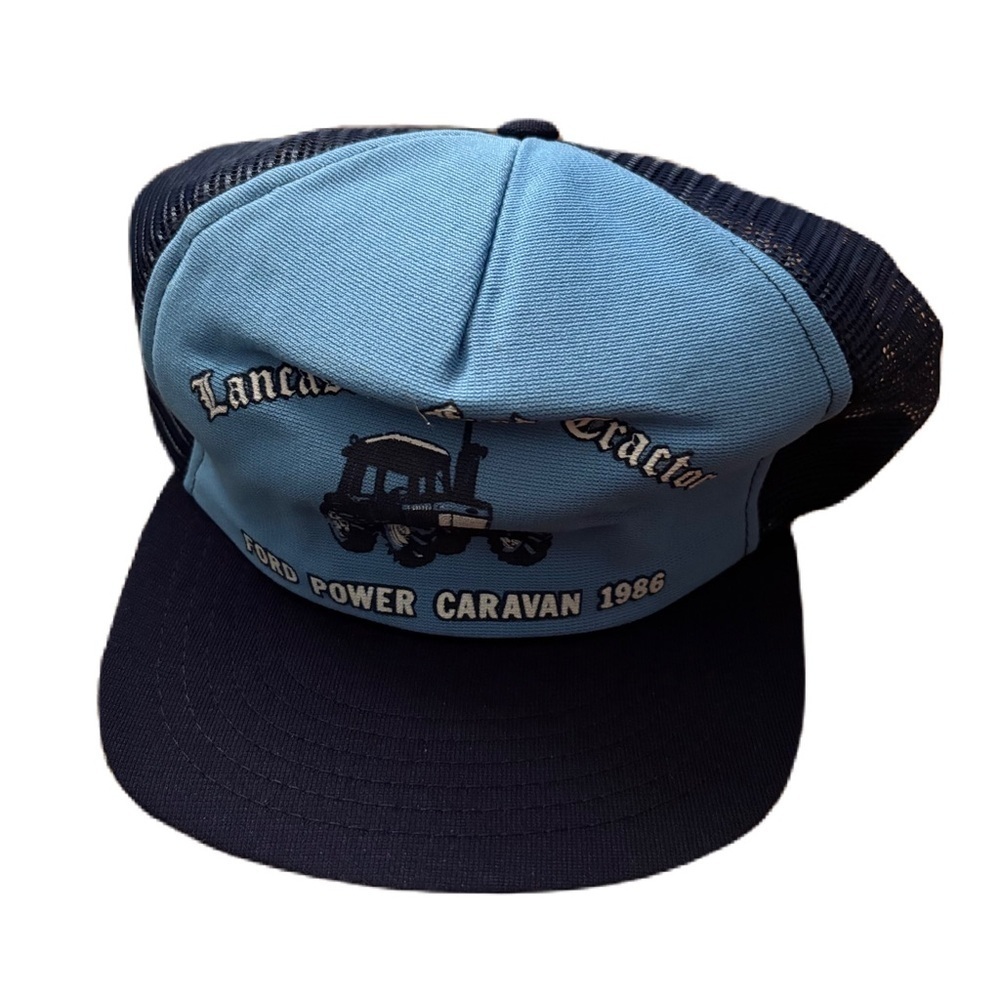 Vintage Lancaster Ford Tractor Hat Power Caravan 1986 Blue Mesh SnapBack